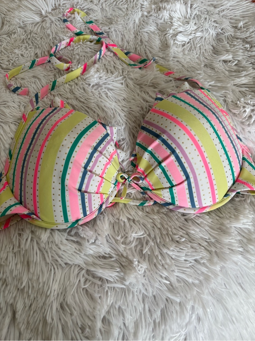 Victoria's Secret Neon Striped Bikini Top - Pink, Teal, Lime